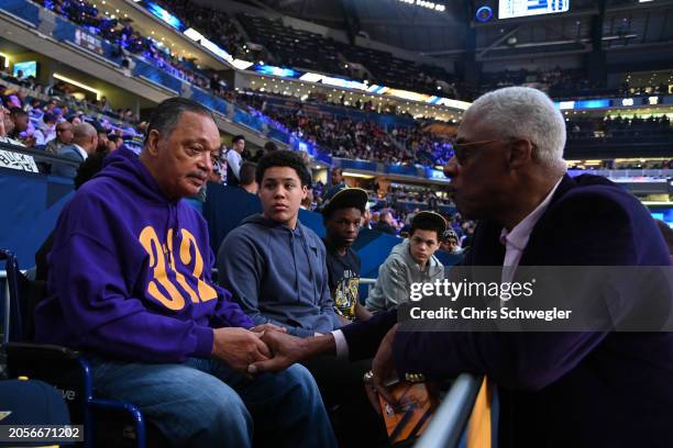 Jesse Jackson talks to Julius Erving during the NBA All-Star Game as part of NBA All-Star Weekend on Sunday, February 18, 2024 at Gainbridge...