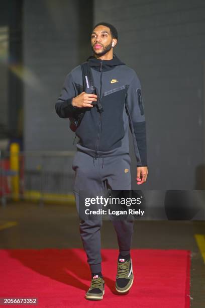 Xavier Moon of the LA Clippers arrives to the arena before the game against the Houston Rockets on March 6, 2024 at the Toyota Center in Houston,...