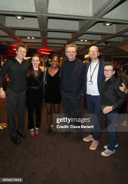 Mark Matthews, Rebecca Killick, Kezrena James, Michael Sheen, Tim Price and Michael Keane attend the press night after party for "Nye" at The...