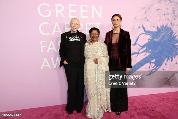 Annie Lennox, Kalpona Akter and Livia Giuggioli Firth at the 2024 Green Carpet Fashion Awards held at 1 Hotel West Hollywood on March 6, 2024 in West...