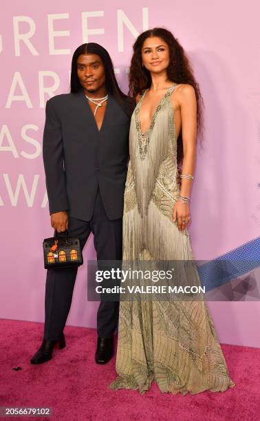 Stylist Law Roach and US actress Zendaya attend the 2024 Green Carpet Fashion Awards at 1 hotel in West Hollywood, California, March 6, 2024.