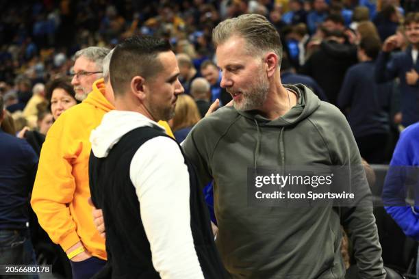 Green Bay Packers head coach Matt LaFleur and Chicago Bears head coach Matt Eberflus talk during a game between the Marquette Golden Eagles and the...