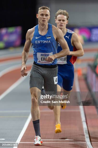 Johannes Erm of Estonia competes in the Mens 1000m Heptathlon during day three of the World Athletics Indoor Championships at Emirates Arena on March...