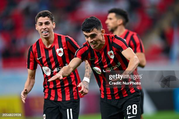 Achraf Bencharki of Al-Rayyan SC is celebrating after scoring a goal during the EXPO Stars League 23/24 match between Al-Wakrah SC and Al-Rayyan SC...