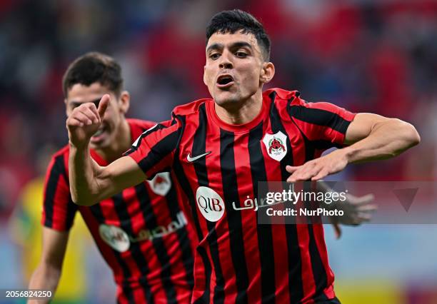 Achraf Bencharki of Al-Rayyan SC is celebrating after scoring a goal during the EXPO Stars League 23/24 match between Al-Wakrah SC and Al-Rayyan SC...