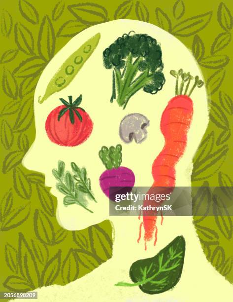 vegetarian profile head - kathrynsk stock illustrations