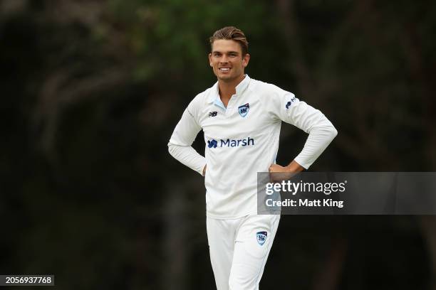 Chris Green of New South Wales reacts after bowling during the Sheffield Shield match between New South Wales and South Australia at Cricket Central,...