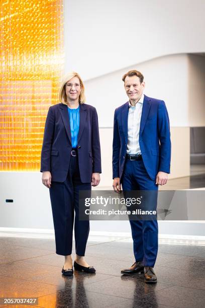 March 2024, Lower Saxony, Hanover: Katja Garcia Vila, CFO of Continental AG, and Nikolai Setzer, CEO of Continental AG, stand in front of the annual...