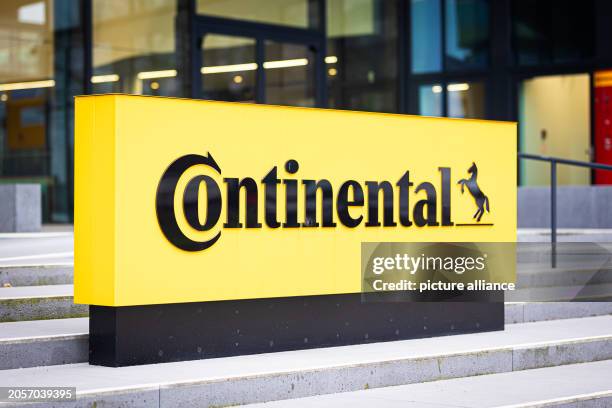 March 2024, Lower Saxony, Hanover: The Continental AG logo can be seen in front of the automotive supplier's headquarters. At a virtual annual press...