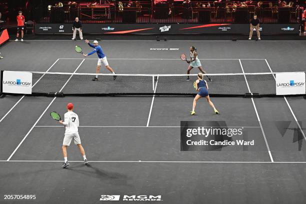 Mike Bryan, Bob Bryan, Aisa Muhammed and Genie Bouchard participate in the Doubles match during The Netflix Slam, a live Netflix Sports event at the...