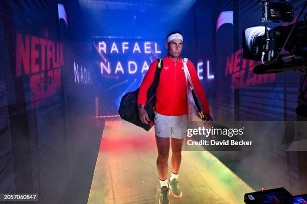 Rafael Nadal arrives at The Netflix Slam, a live Netflix Sports event at the MGM Resorts | Michelob Ultra Arena on March 03, 2024 in Las Vegas,...