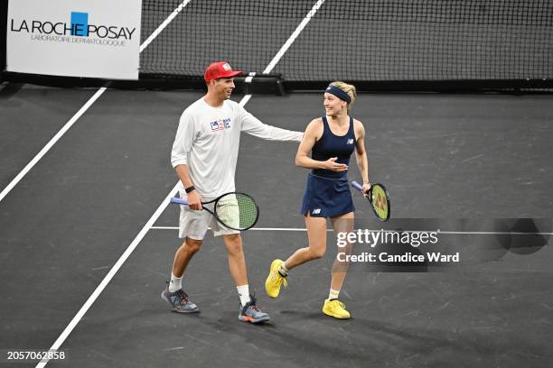 Mike Bryan and Genie Bouchard participate in the Doubles match during The Netflix Slam, a live Netflix Sports event at the MGM Resorts | Michelob...