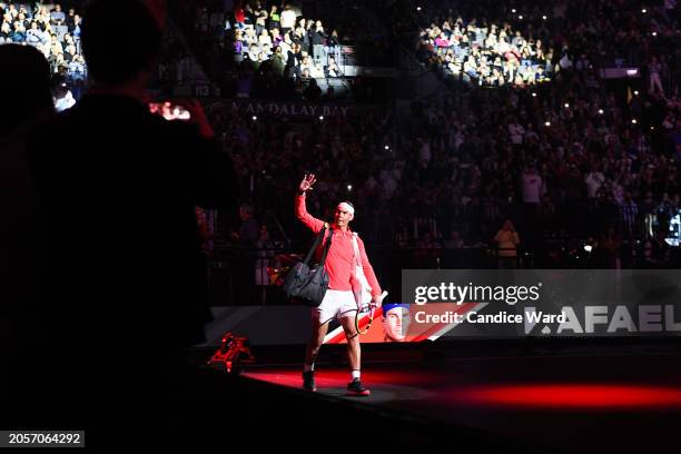 Rafael Nadal arrives at The Netflix Slam, a live Netflix Sports event at the MGM Resorts | Michelob Ultra Arena on March 03, 2024 in Las Vegas,...