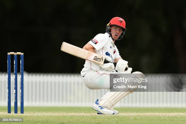Nathan McSweeney of South Australia bats during the Sheffield Shield match between New South Wales and South Australia at Cricket Central, on March...