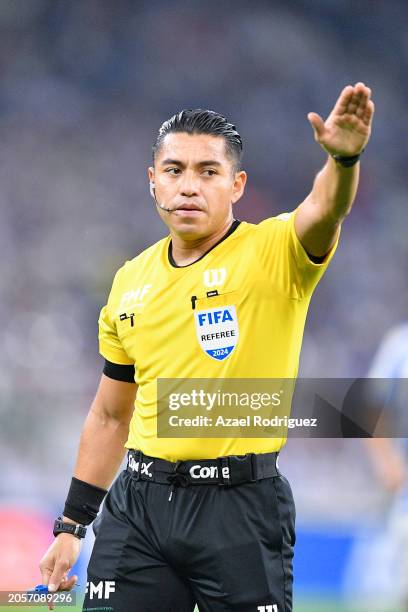 Referee Víctor Cáceres in action during the 10th round match between Monterrey and Pumas UNAM as part of the Torneo Clausura 2024 Liga MX at BBVA...