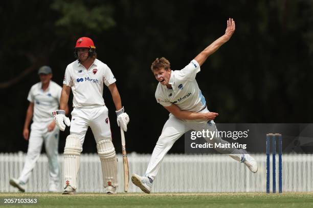 Jack Edwards of New South Wales bowls during the Sheffield Shield match between New South Wales and South Australia at Cricket Central, on March 04...