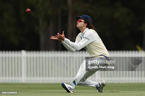 Sam Konstas of New South Wales takes a catch to dismiss Thomas Kelly of South Australia during the Sheffield Shield match between New South Wales and...