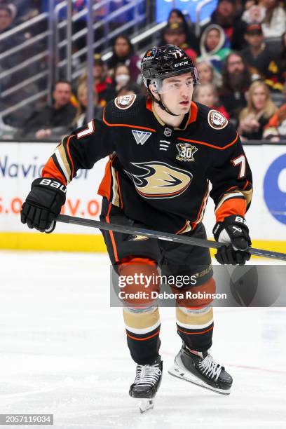 Frank Vatrano of the Anaheim Ducks skates on the ice during the third period against the Vancouver Canucks at Honda Center on March 3, 2024 in...