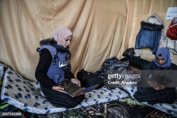 Arabi Reporter, Reba Khalid al-Ajami reports from Gaza in a makeshift tent amid ongoing Israeli attacks in Rafah, Gaza on February 29, 2024. As a...