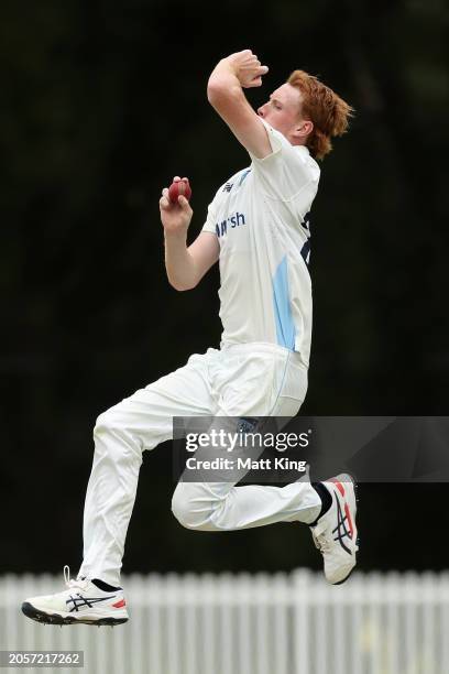 Jack Nisbet of New South Wales bowls during the Sheffield Shield match between New South Wales and South Australia at Cricket Central, on March 04 in...