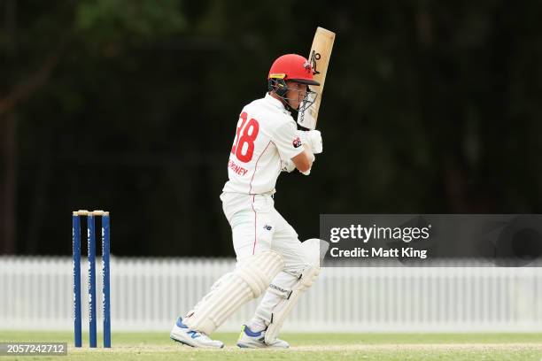 Nathan McSweeney of South Australia bats during the Sheffield Shield match between New South Wales and South Australia at Cricket Central, on March...