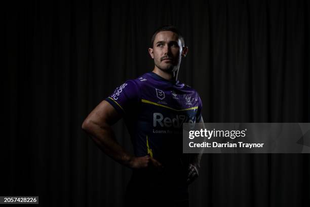 Nick Meaney poses for a photo during a Melbourne Storm NRL media opportunity at AAMI Park on March 04, 2024 in Melbourne, Australia.