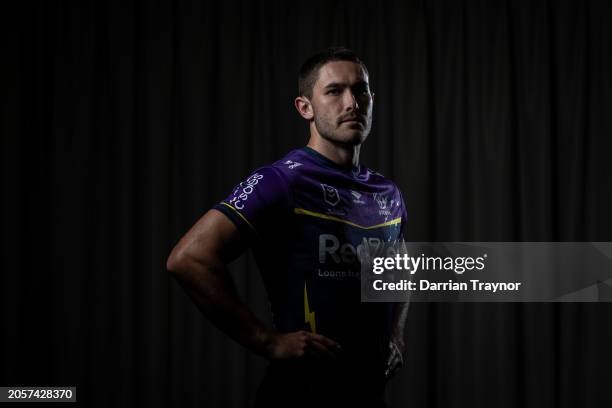 Nick Meaney poses for a photo during a Melbourne Storm NRL media opportunity at AAMI Park on March 04, 2024 in Melbourne, Australia.