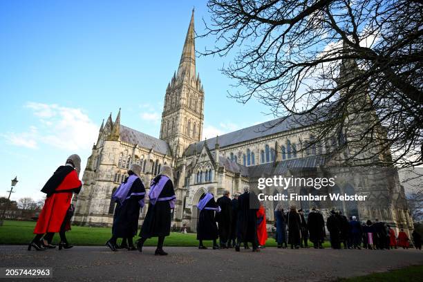 The procession arrives at Salisbury Cathedral for the Rule of Law thanksgiving service, on March 03, 2024 in Salisbury, England. The Rule of Law...