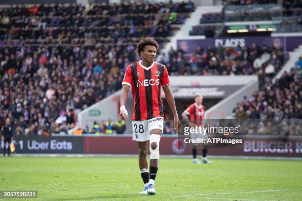 Hicham Boudaoui of OGC Nice seen during tne Ligue 1 Uber Eats Matchday 24 match between Toulouse FC and OGC Nice at the TFC Stadium on March 03, 2024...