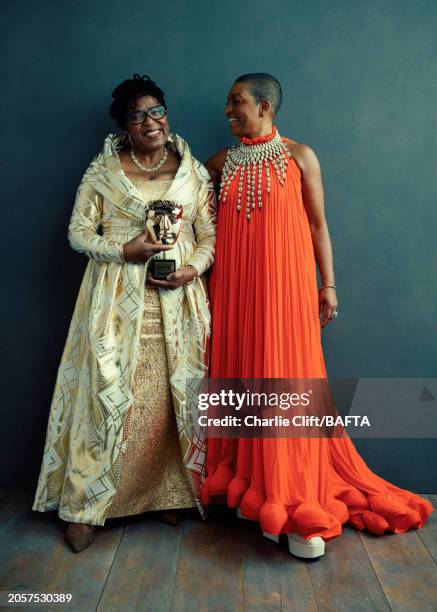 Curtaor June Givanni, recipient of the Outstanding British Contribution to Cinema award and actor Adjoa Andoh are photographed backstage at the 2024...
