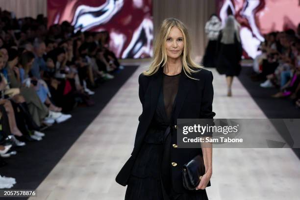 Elle Macpherson showcases designs during the Triumphant x PayPal Runway at Melbourne Fashion Festival 2024 on March 04, 2024 in Melbourne, Australia.