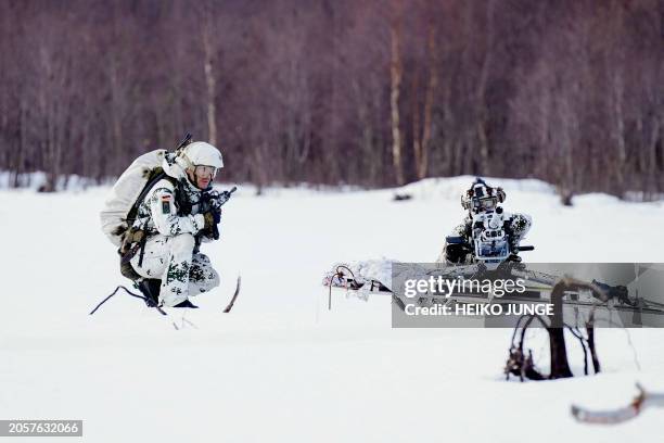 German soldiers take part in the Nordic Response military exercise, on March 7, 2024 in Alta, northern Norway. Over 20,000 Norwegian and allied...