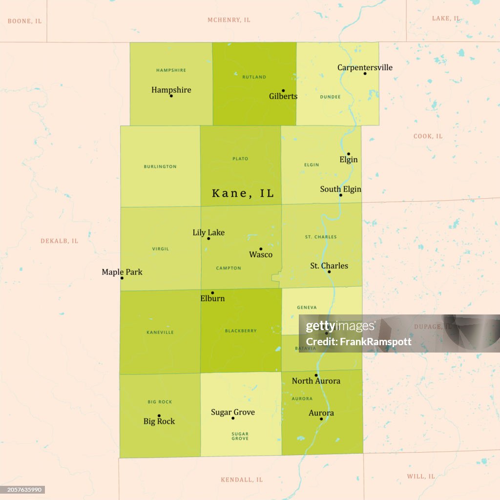 IL Kane County Vector Map Green