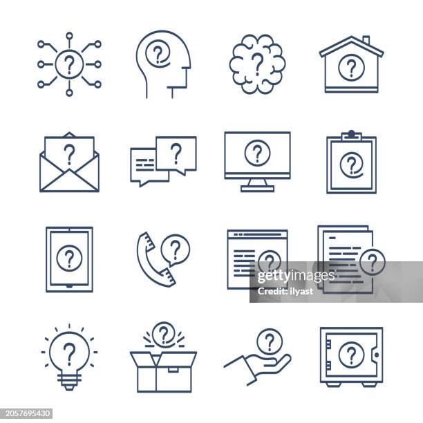 icon-set für fragen und informationsanfragen - ersuchen stock-grafiken, -clipart, -cartoons und -symbole