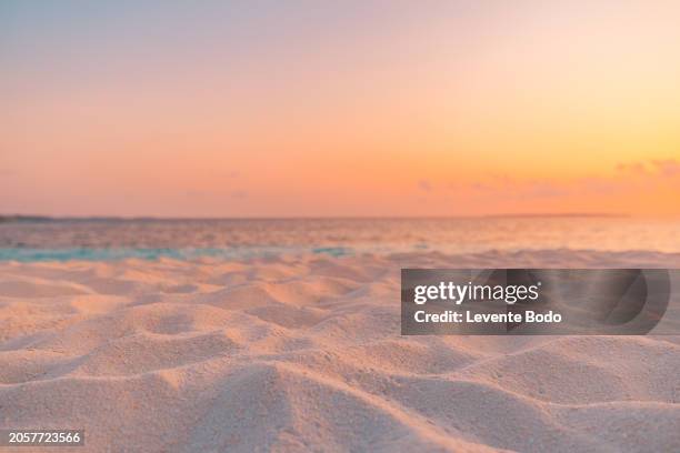sea sand sky concept, sunset colors clouds, horizon, horizontal background banner. inspirational nature landscape, beautiful colors, wonderful scenery of tropical beach. beach sunset, summer vacation - areia imagens e fotografias de stock