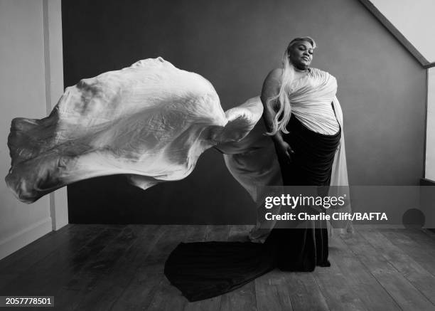 Actor Da'Vine Joy Randolph is photographed backstage at the 2024 EE BAFTA Film Awards, held at The Royal Festival Hall on February 18, 2023 in...