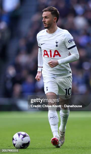 James Maddison of Tottenham Hotspur controls the ball during the Premier League match between Tottenham Hotspur and Crystal Palace at Tottenham...