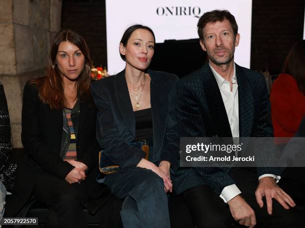 Aurelie Bachelier, Gaelle Pietri and Dominique Busso attend the OniriQ Fashion Show as part of the Paris Fashion Week on February 28, 2024 in Paris,...