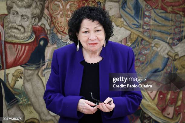 King Felipe VI of Spain receives Sonia Sotomayor, Associate Justice of The Supreme Court of the United States at Zarzuela Palace on March 04, 2024 in...