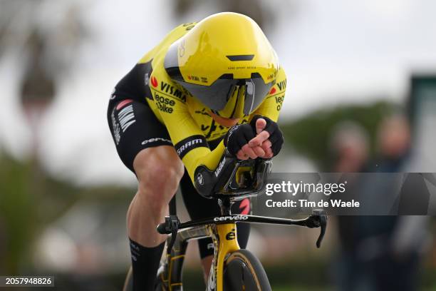 Jonas Vingegaard Hansen of Denmark and Team Visma-Lease A Bike sprints during the 59th Tirreno-Adriatico 2024, Stage 1 a 10km individual trial time...