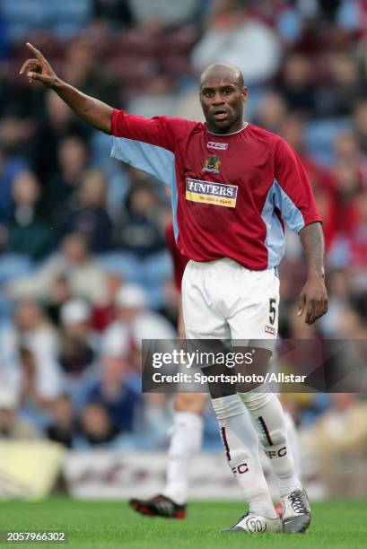 July 22: Frank Sinclair of Burnley in action during the Pre Season Friendly match between Burnley and Everton at Turf Moor on July 22, 2004 in...