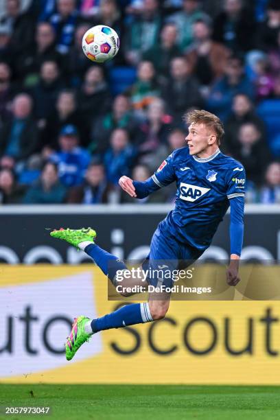 Maximilian Beier of TSG 1899 Hoffenheim controls the Ball during the Bundesliga match between TSG Hoffenheim and SV Werder Bremen at PreZero-Arena on...