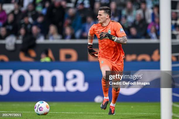 Goalkeeper Michael Zetterer of SV Werder Bremen controls the Ball during the Bundesliga match between TSG Hoffenheim and SV Werder Bremen at...