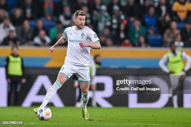 Mitchell Weiser of SV Werder Bremen controls the Ball during the Bundesliga match between TSG Hoffenheim and SV Werder Bremen at PreZero-Arena on...