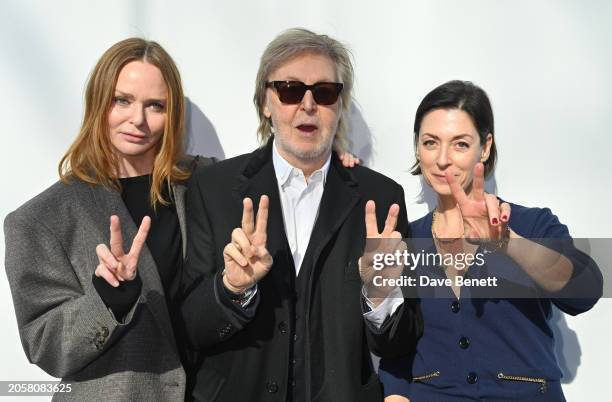 Stella McCartney, Sir Paul McCartney and Mary McCartney attend the Stella McCartney Winter 2024 show during Paris Fashion Week on March 04, 2024 in...