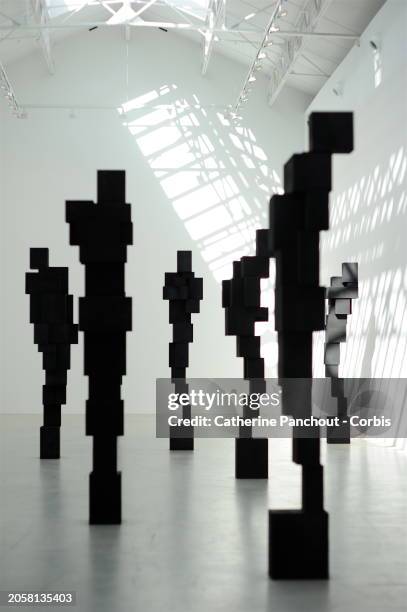 Sculptures by British sculptor Antony Gormley in his exhibition at Galerie Thaddaeus Ropac on February 27, 2015 in Pantin, France