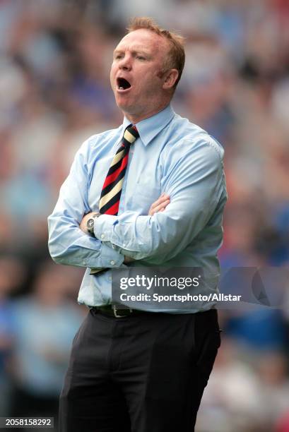 July 24: Alex Mcleish, Glasgow Rangers Manager shouting during the Pre Season Friendly match between Fulham and Glasgow Rangers at Craven Cottage on...