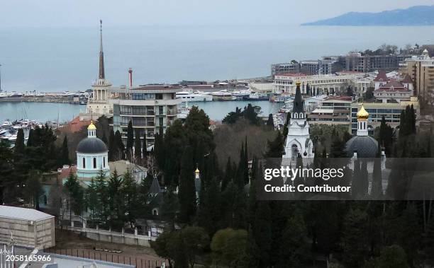 An aerial view of the Old Sea Port and central part of the city on March 6, 2024 in Sochi, Russia. Russia's Sochi hosted the International Youth...