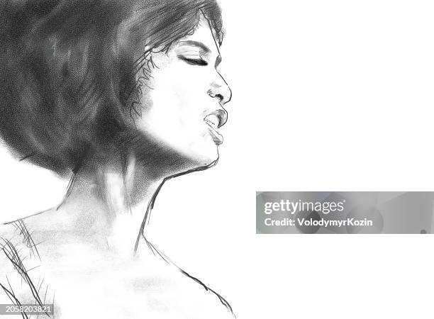 picturesque portrait of a dark-skinned singer in profile - soul music background stock illustrations