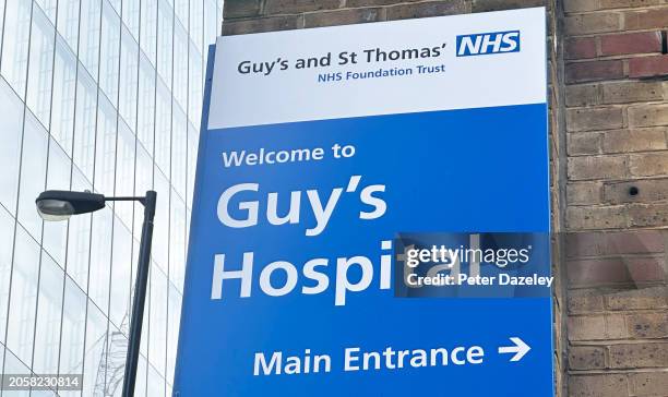 London Bridge, London, ENGLAND - March 1st 2024: Guy's' Hospital External Sign